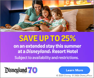 Save up to 25% on an extended stay this summer at a Disneyland Resort Hotel.