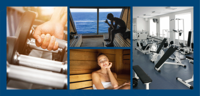 gym, weights, workout, spa, sauna, cruise view